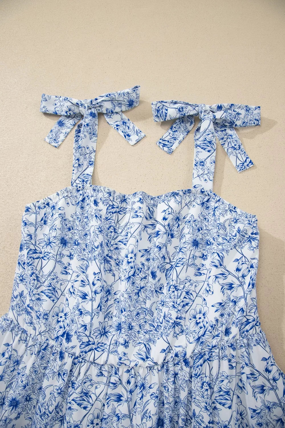 Floral Print Knot Straps High Waist Flared Maxi Dress