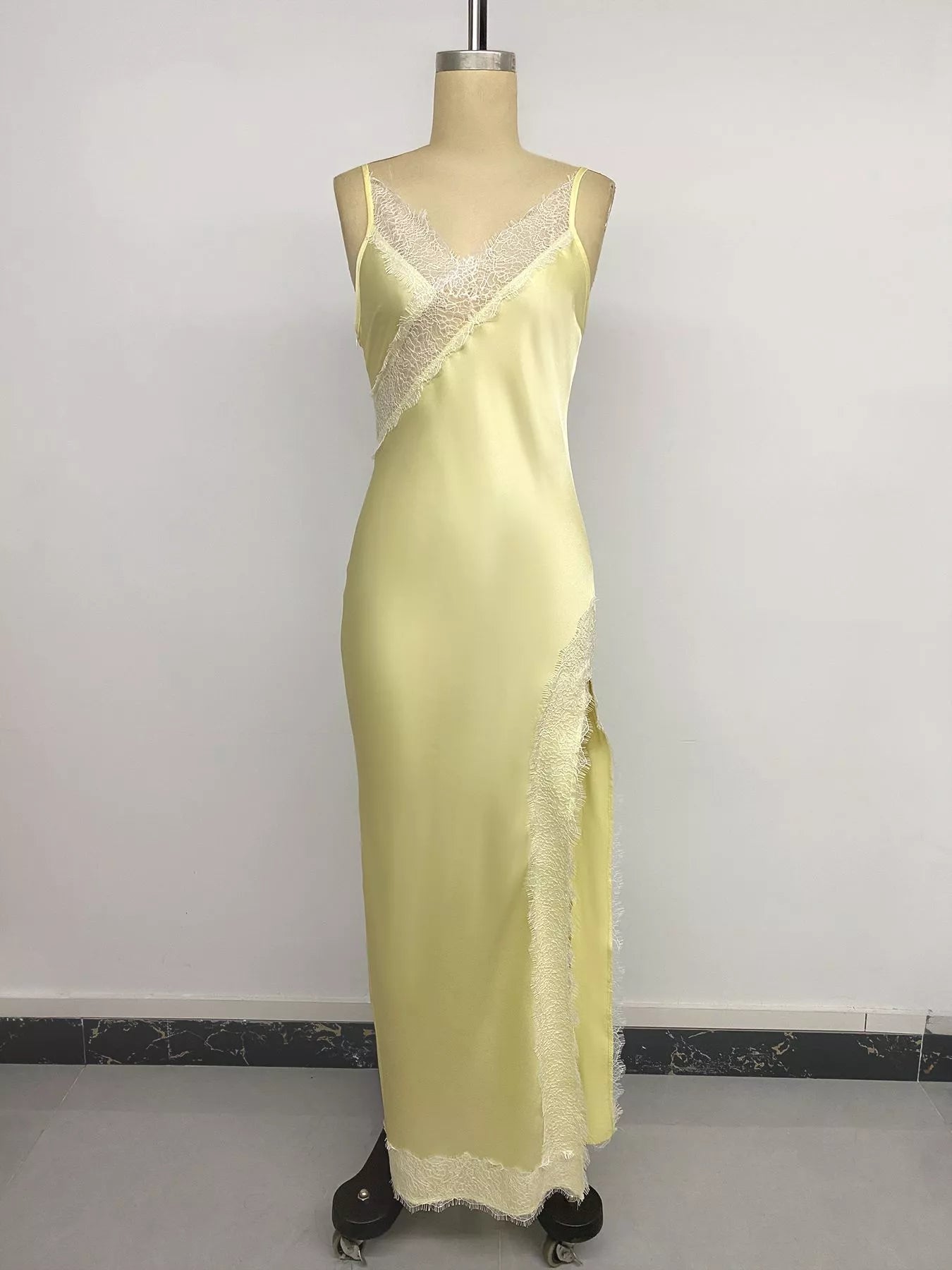 Lace Trimmed Slit Midi Dress