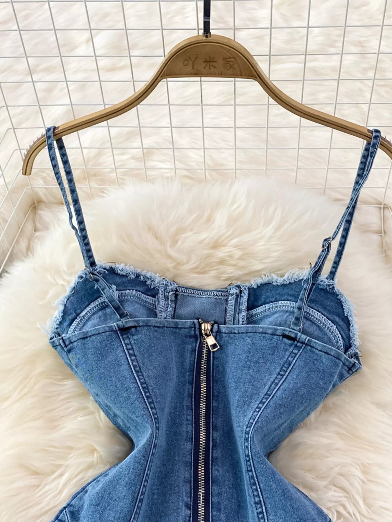 Lace-Up Denim A-Line Mini Dress