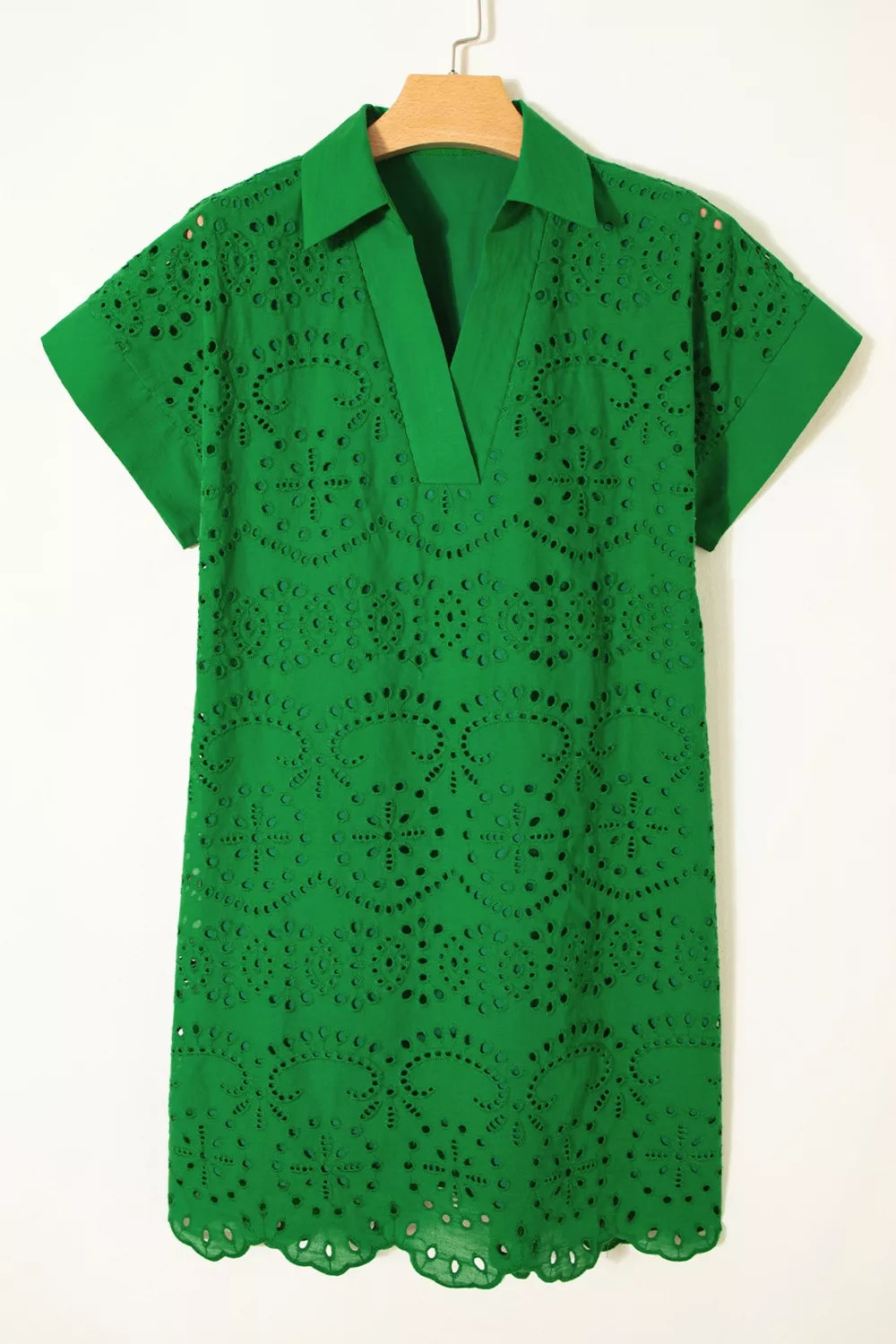 Eyelet Collared Neck Short Sleeve Dress