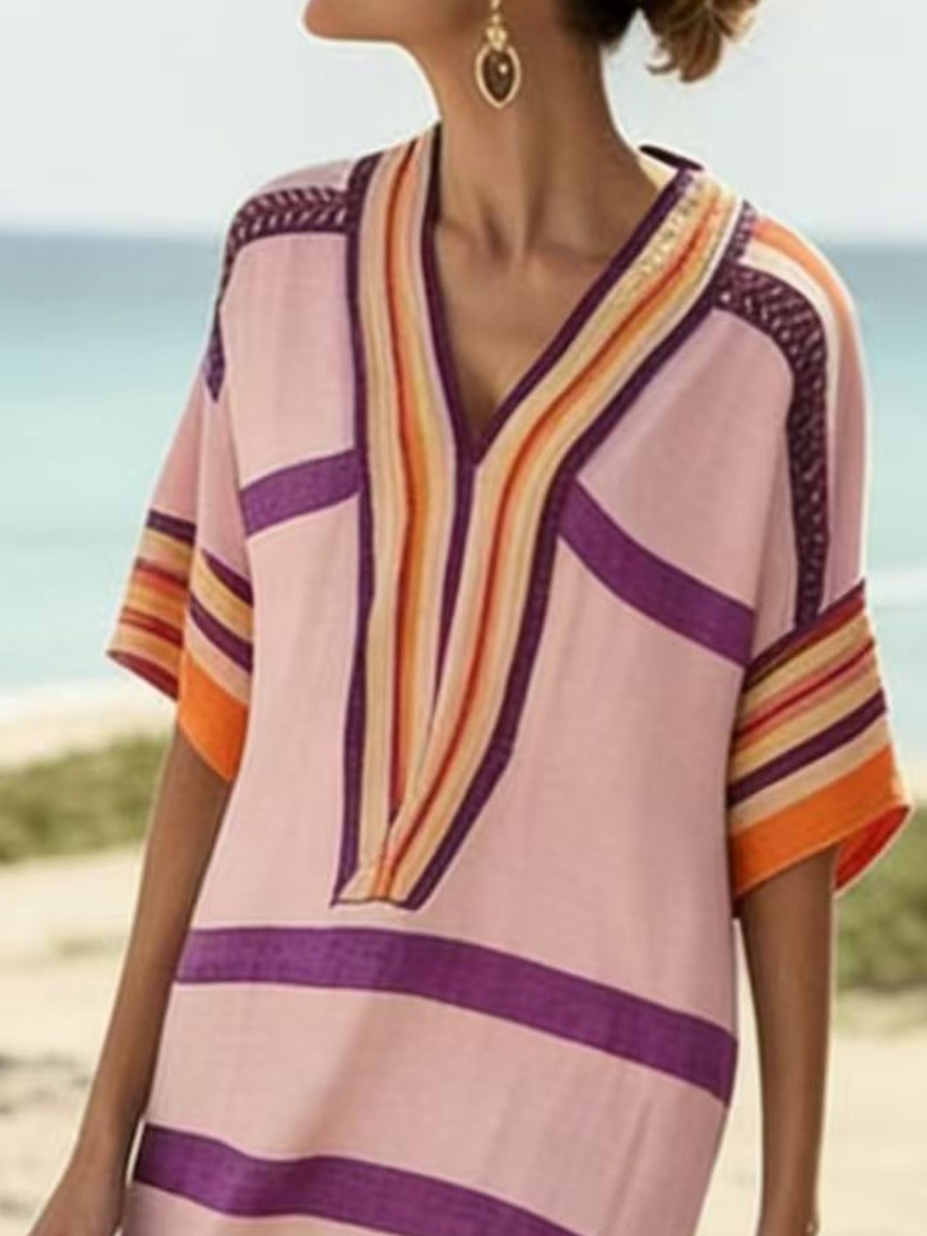 Full Size Striped Half Sleeve Midi Dress Plus Size