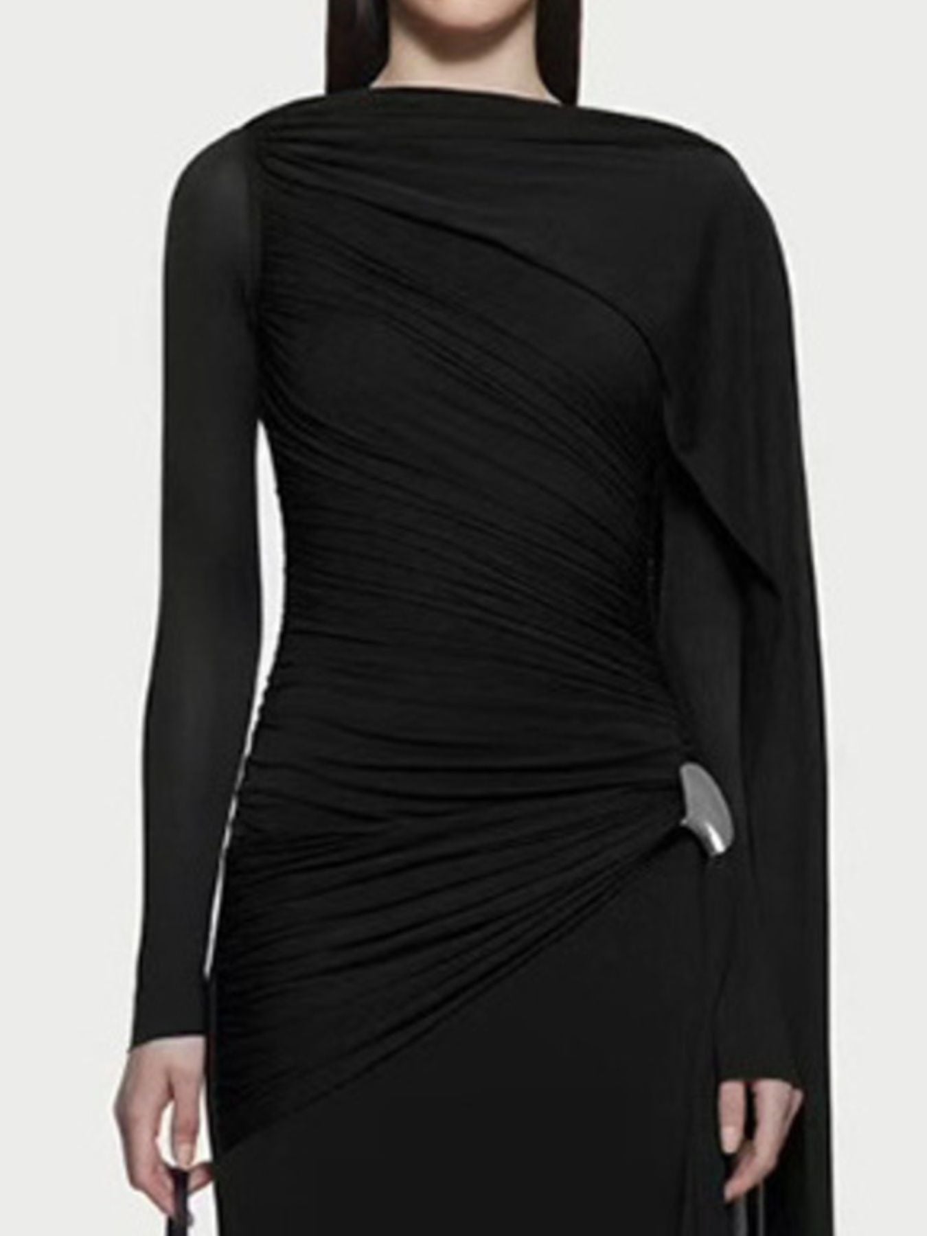 Ruched Draped Long Sleeve Maxi Dress