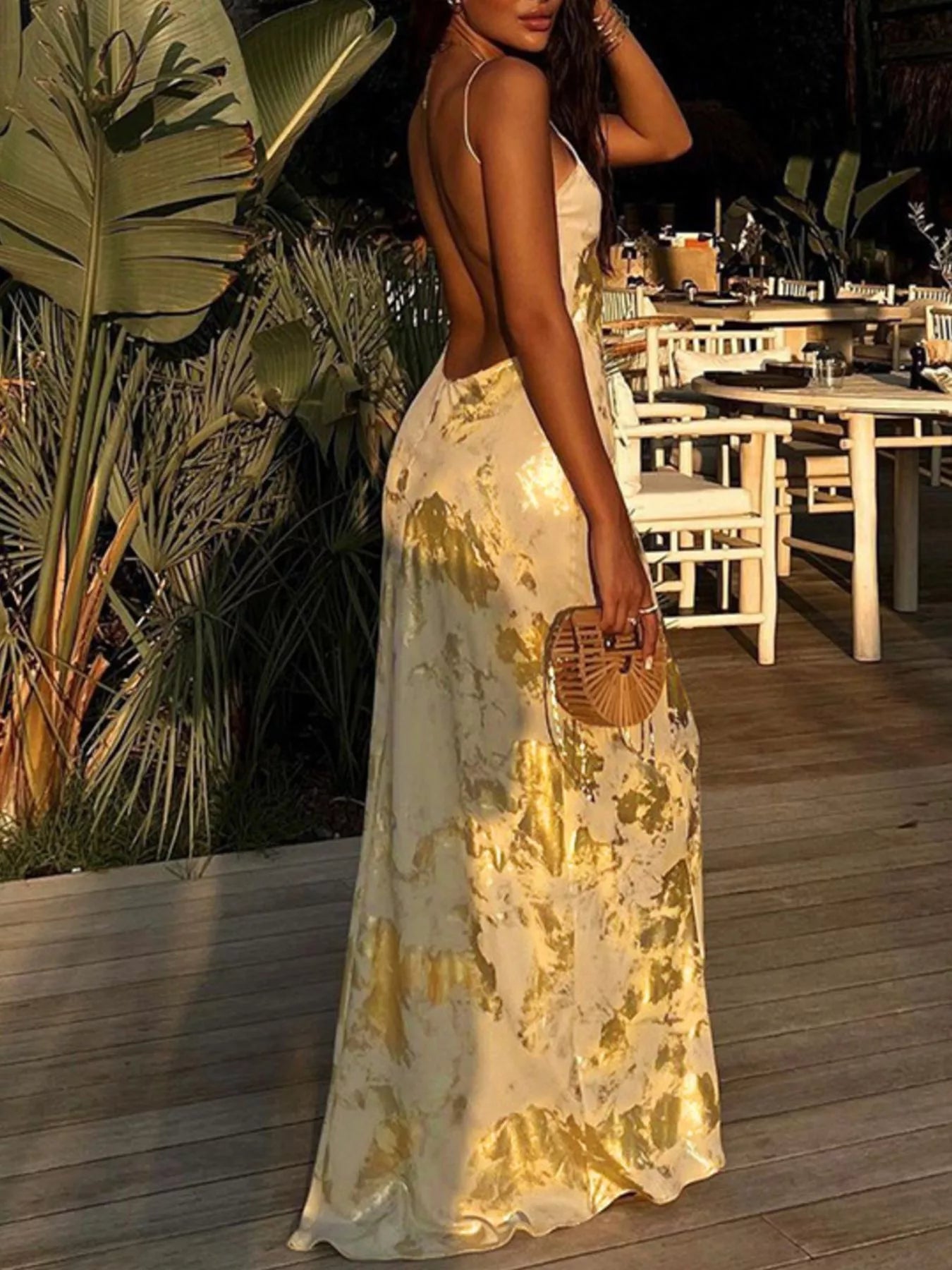 Backless V-Neck Maxi Dress
