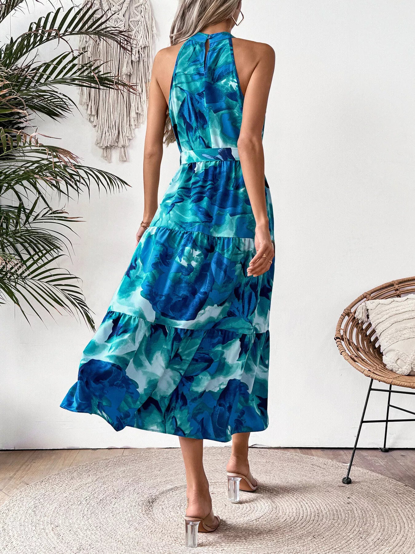 Floral Tie-Waist Tiered Midi Dress