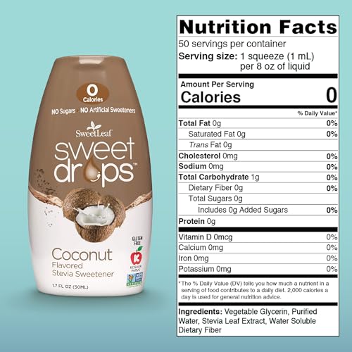 SweetLeaf Coconut Sweet Drops Sweetener, Case of 12, 1.7 Fl Oz Bottles