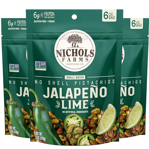 Nichols Farms No Shell Pistachios Jalapeno Lime, Case of 12, 6 oz