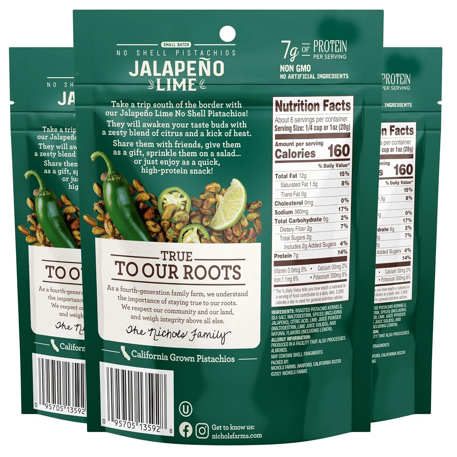 Nichols Farms No Shell Pistachios Jalapeno Lime, Case of 12, 6 oz