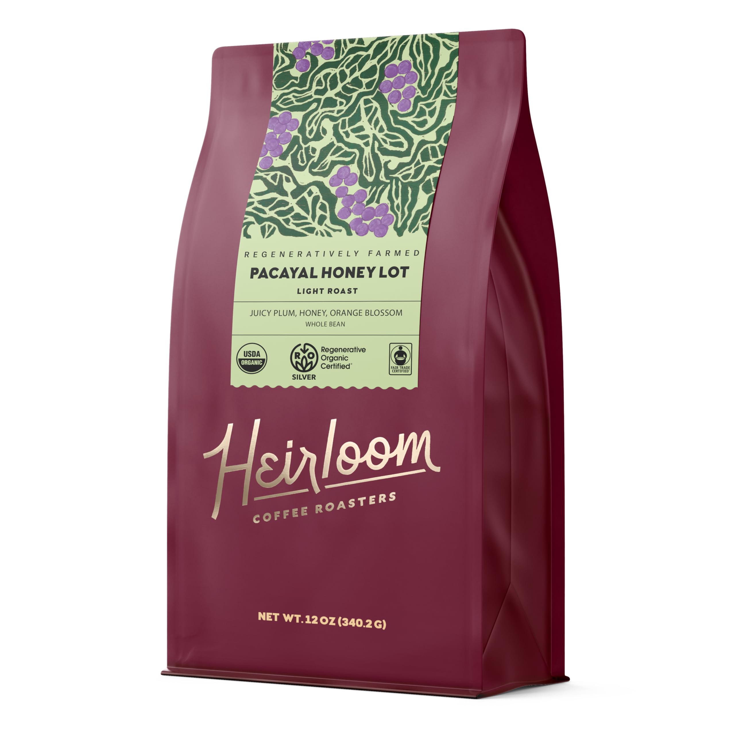 Heirloom Coffee Roasters Organic Pacayal Honey Lot Coffee, Case of 6, 12 Ounce