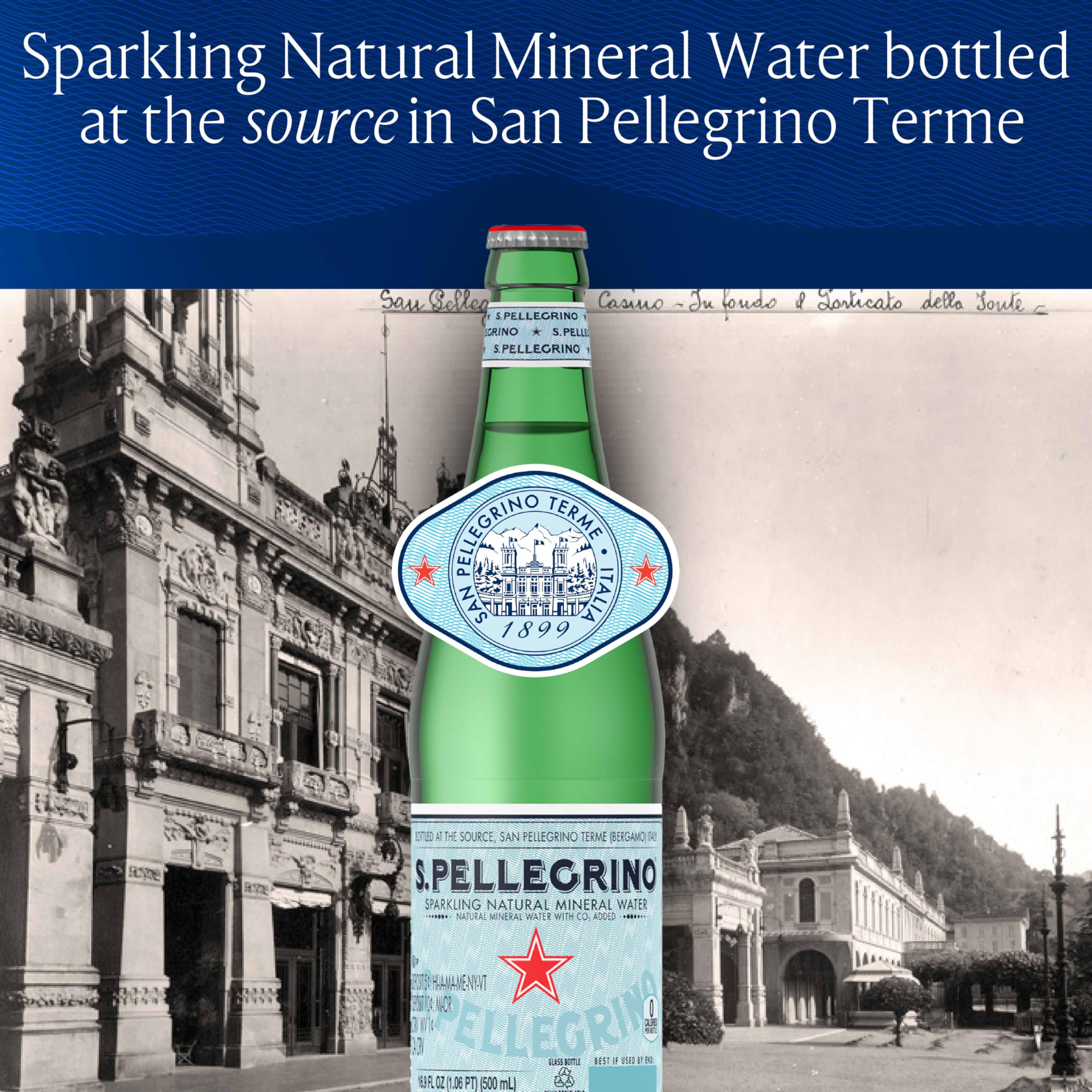 S.Pellegrino Sparkling Natural Mineral Water, 8 Pack, 16.9 Fluid Ounce Glass Bottles