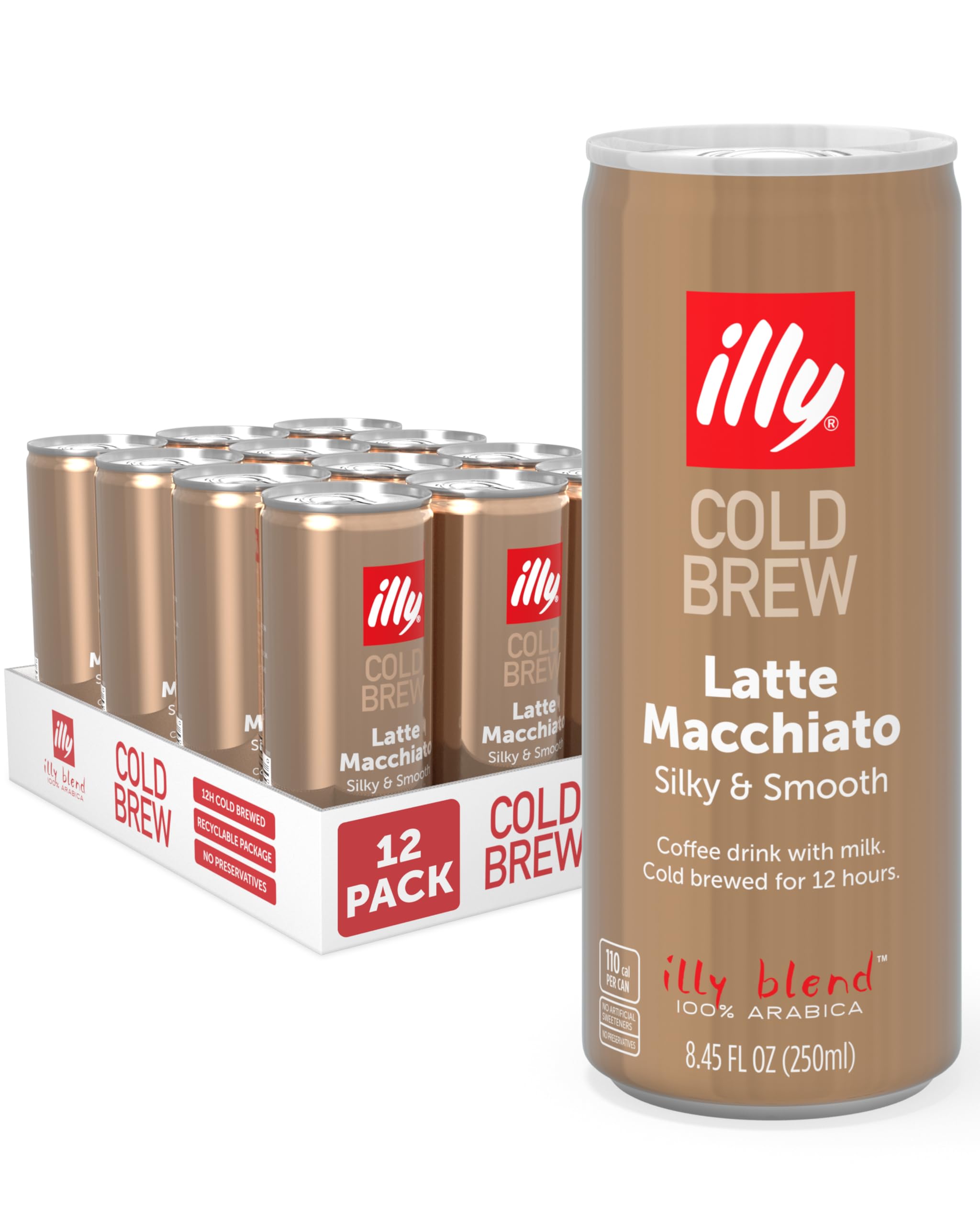 Illy Caffe Latte Macchiato Cold Brew Coffee, Case of 12, 8.45 fl oz Cans