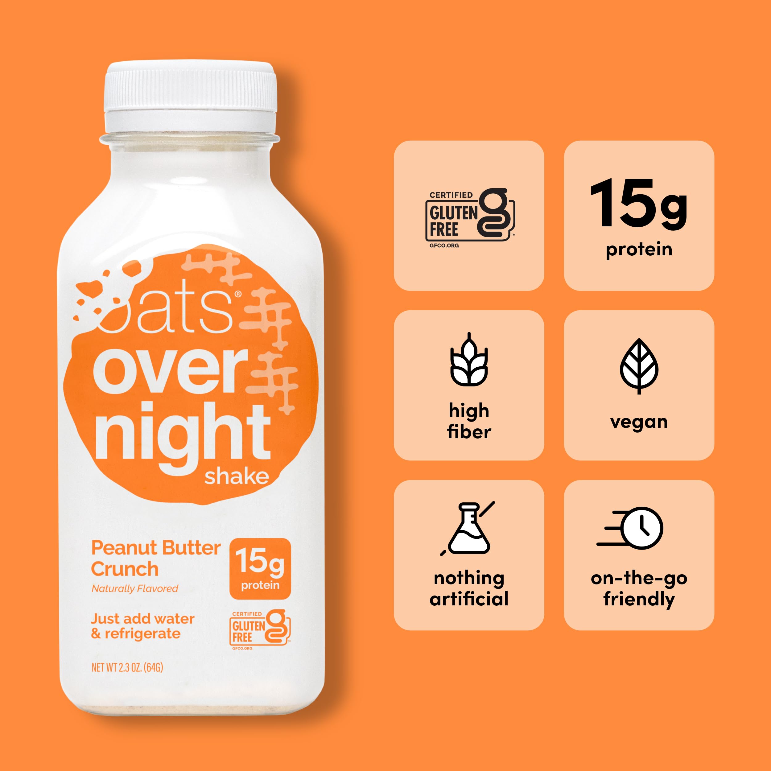 Oats Overnight Peanut Butter Crunch Overnight Oat Shake, Case of 10, 2.3 oz
