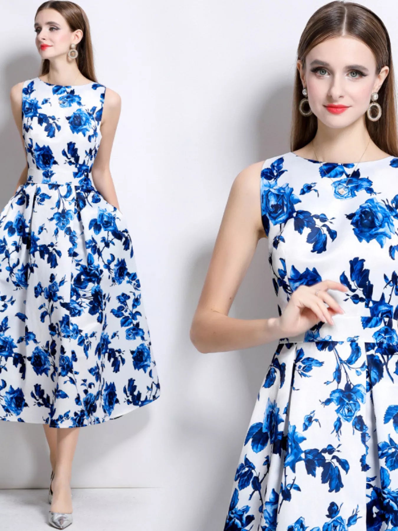 Floral Print Sleeveless Midi Dress
