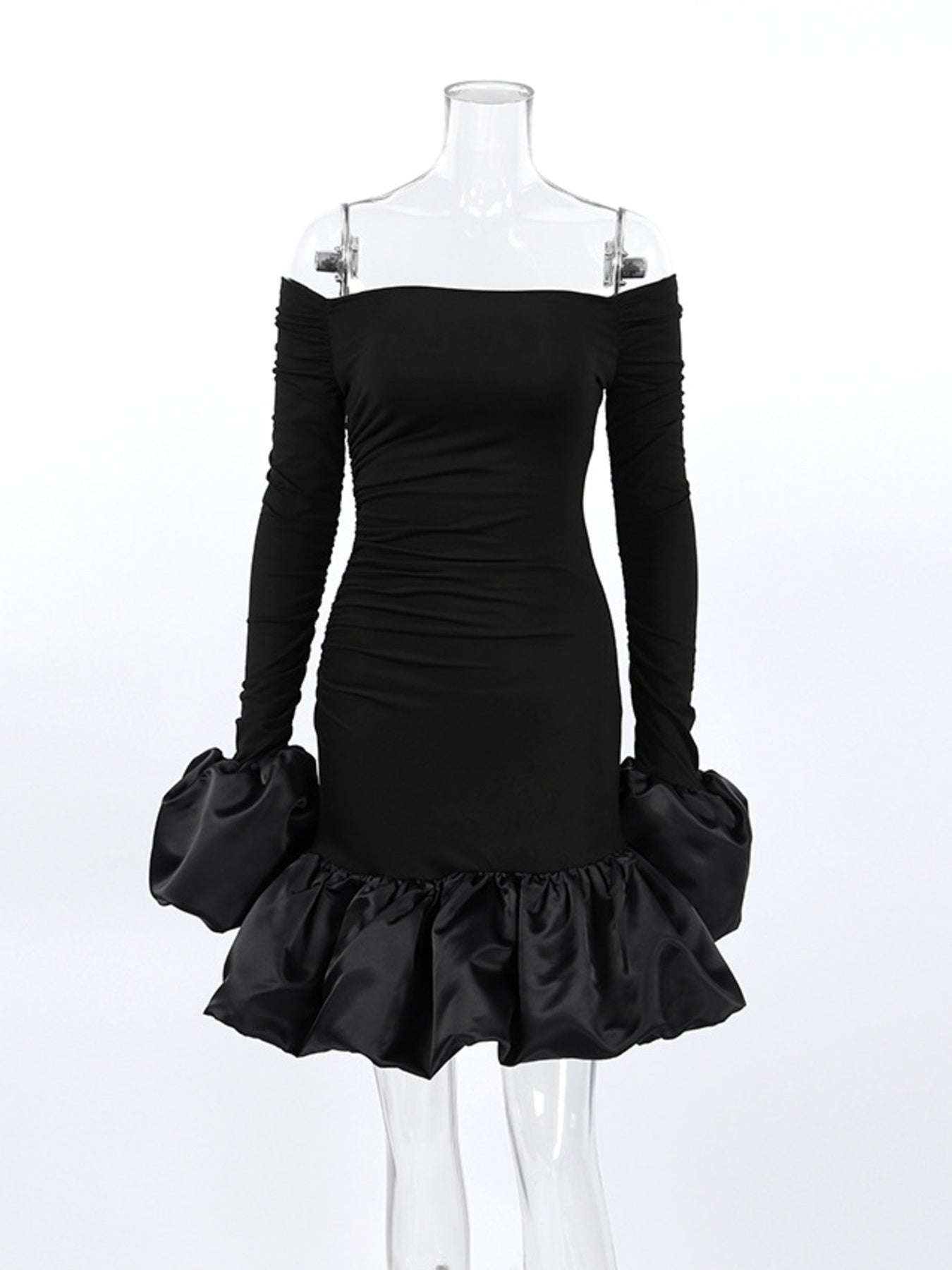 Off-Shoulder Ruffle Hem Mini Dress