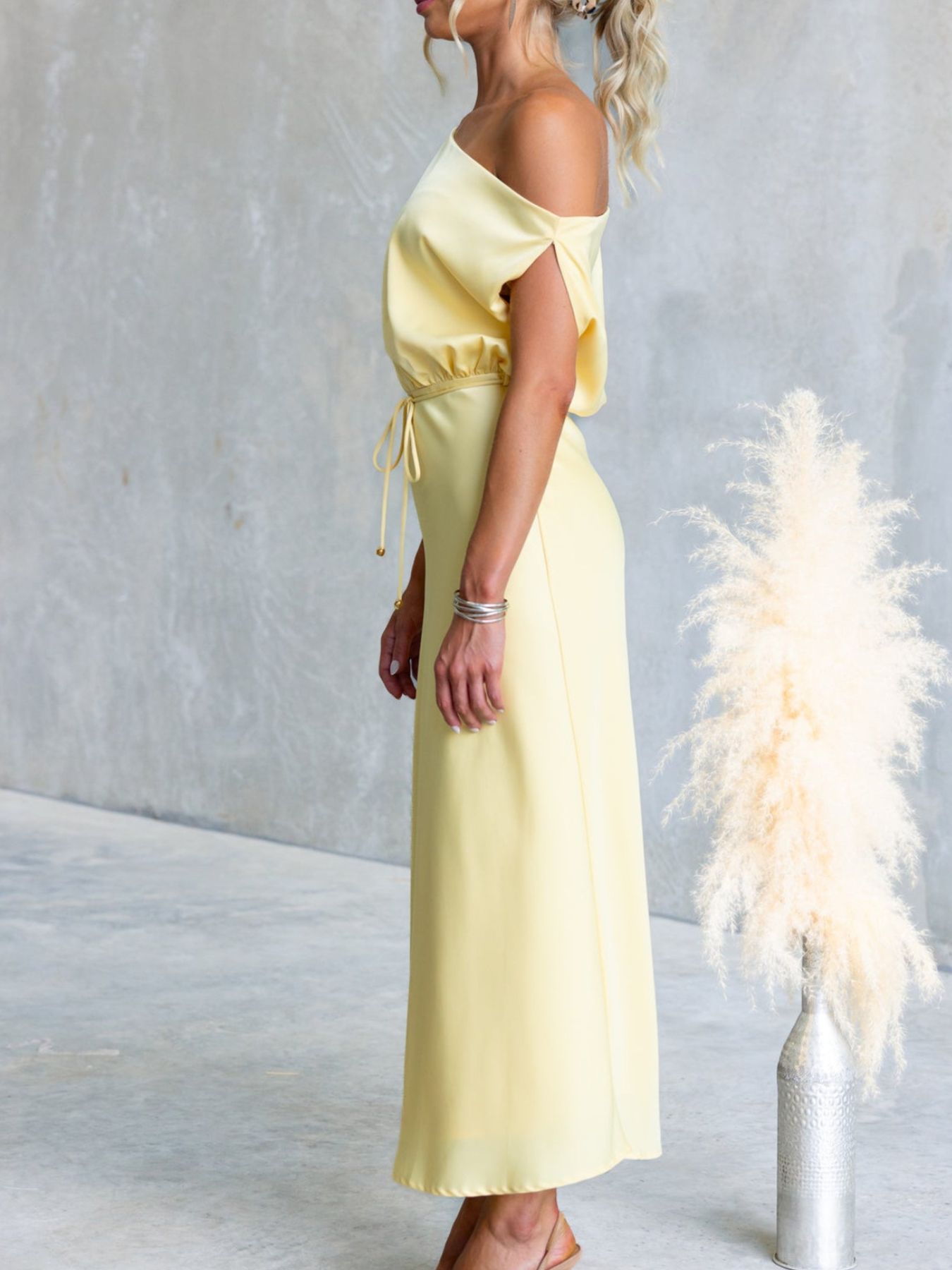 One-Shoulder Tied Midi Dress