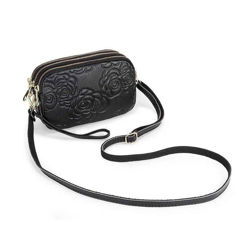 Trend Camellia Genuine Leather Messenger Bag Woman Crossbody Bag Cell Phone Bag Luxury Handbags Women Bags Designer Shoulder Bag