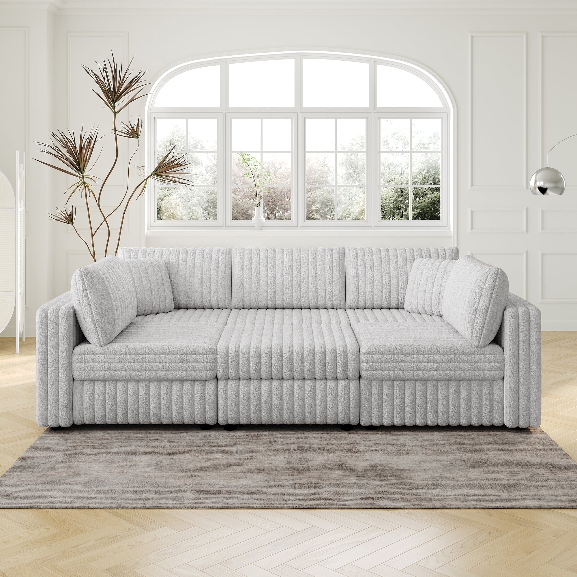 106.3" Soft U-Shaped 6-Person Sofa with Ottoman - Light Gray