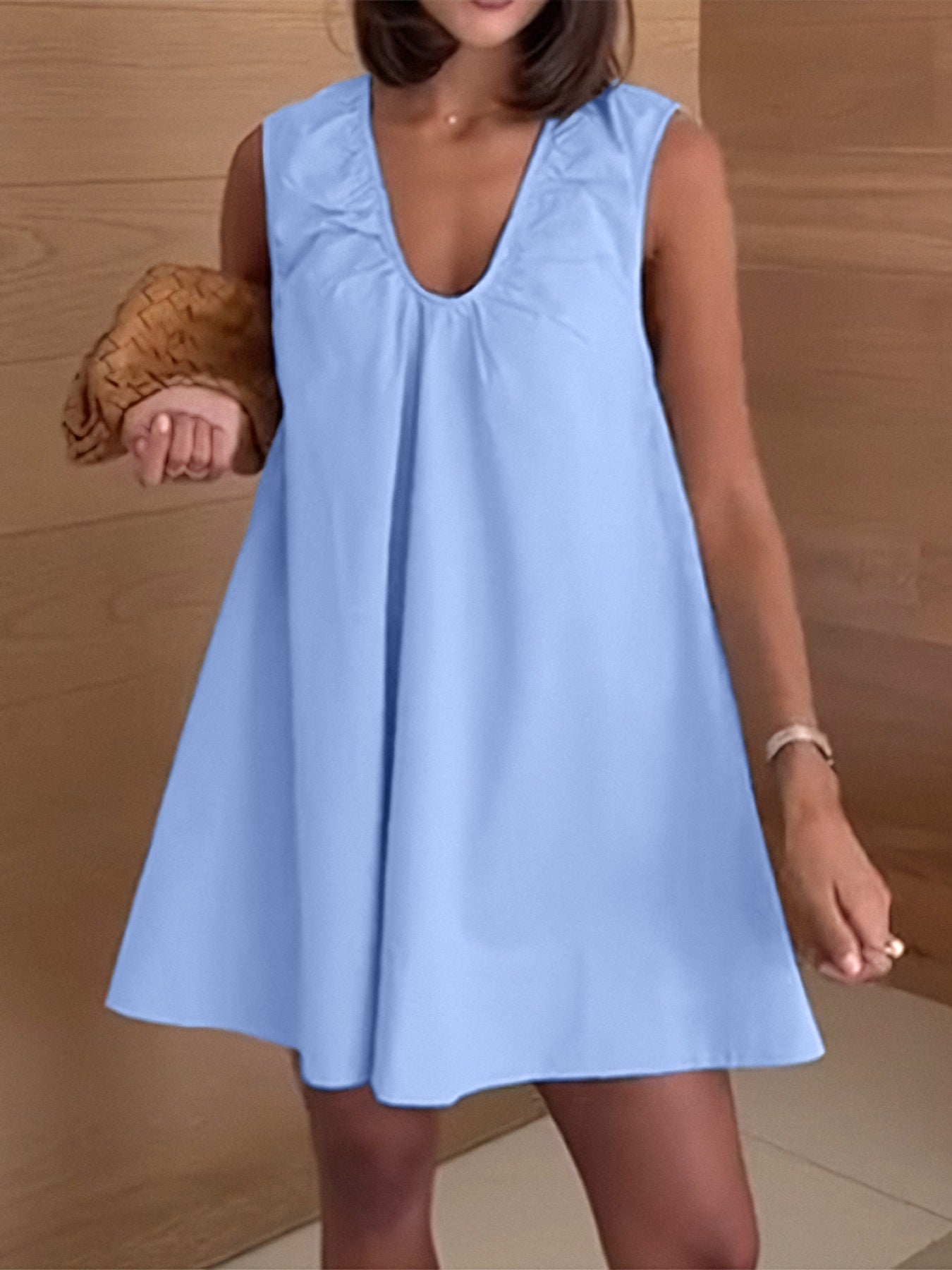 Casual Solid Color Sleeveless Mini Dress