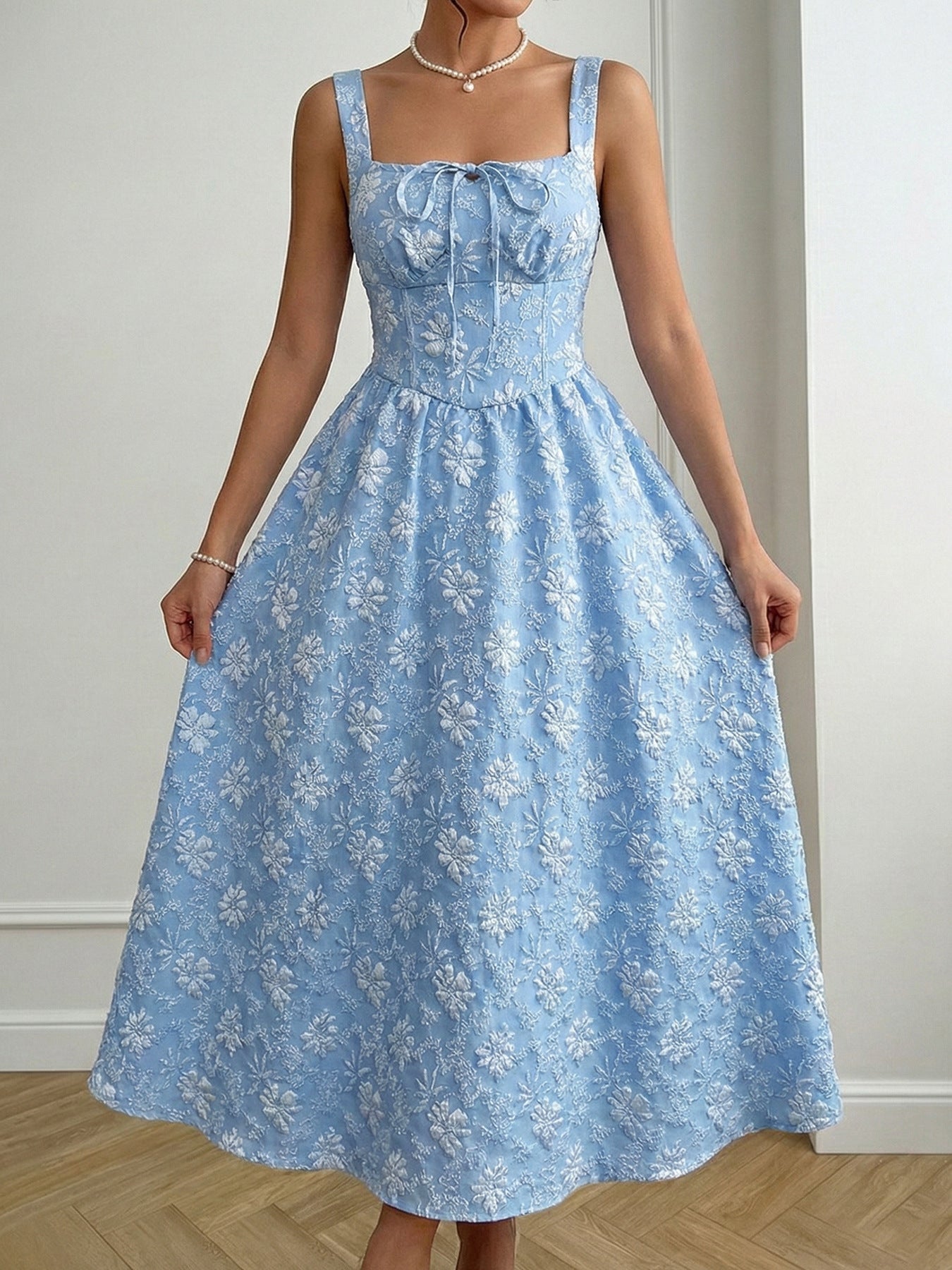 Floral Tie-Front A-Line Midi Dress
