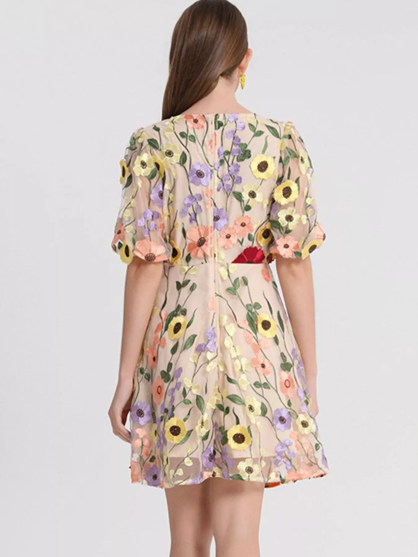 Plus Size Embroidered Floral V-Neck Mini Dress