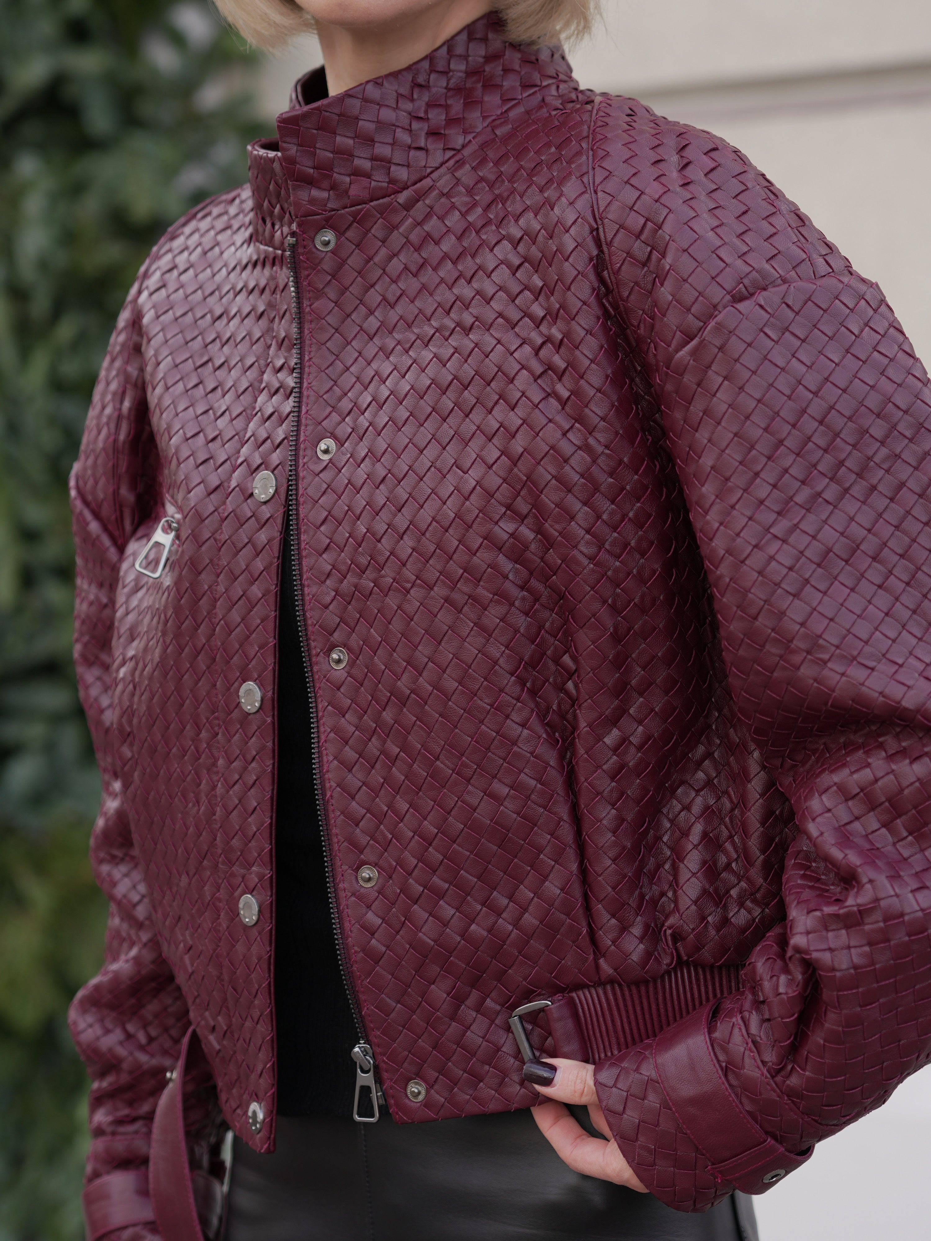 Marlowe Braided Genuine Leather Jacket in Bordeaux