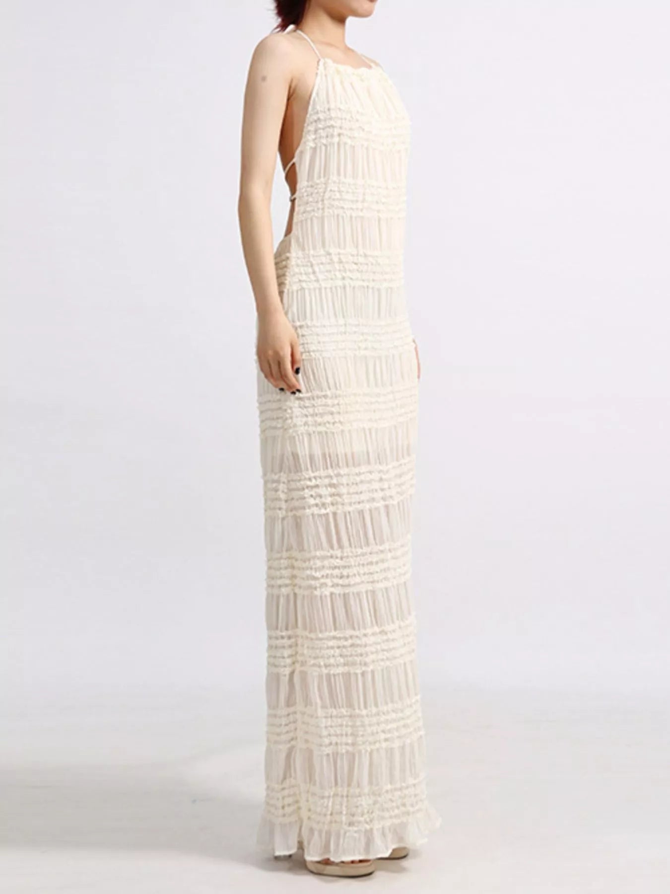 Backless Halter Neck Ruched Maxi Dress