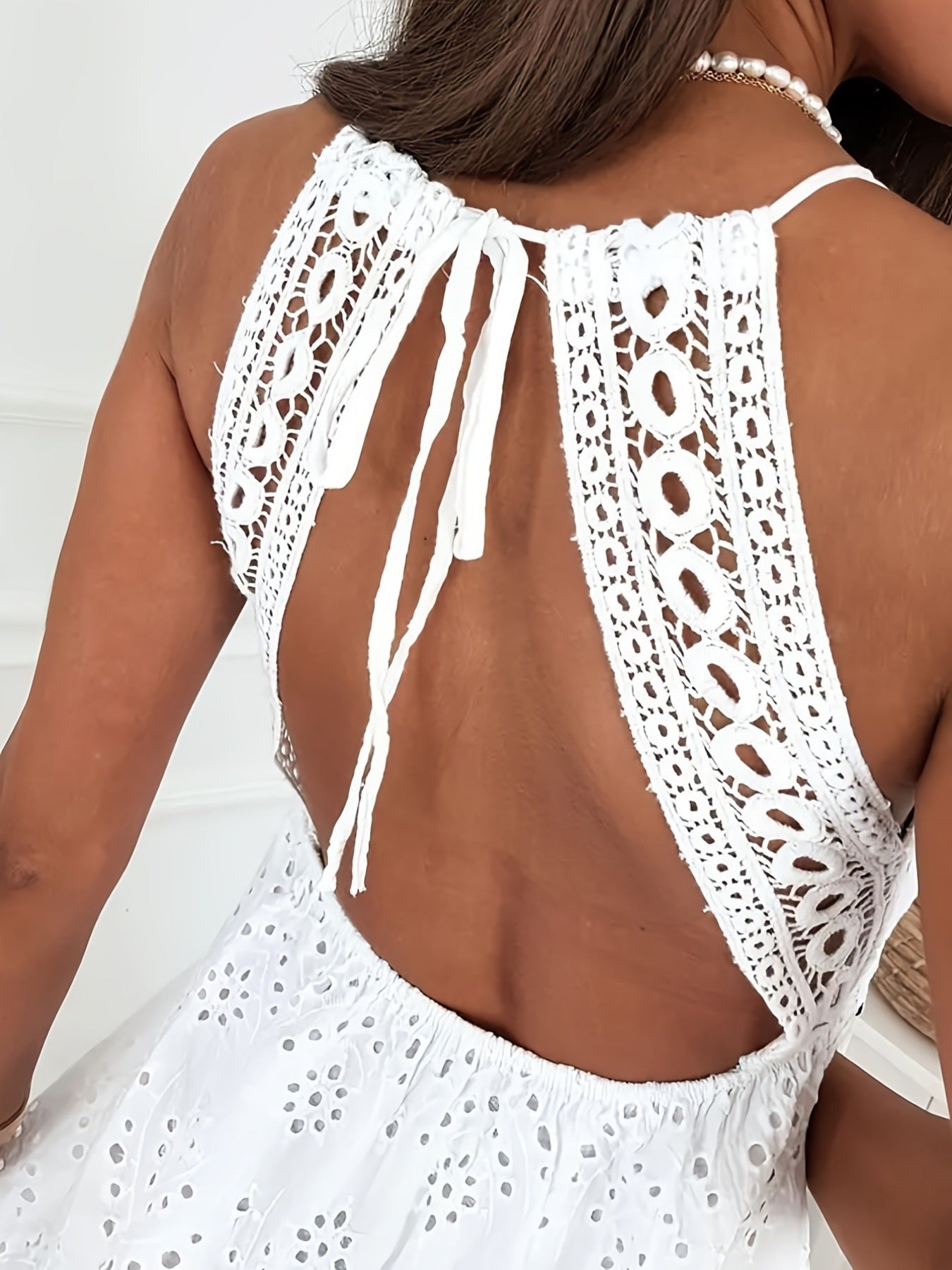 Eyelet Lace V-Neck Mini Dress