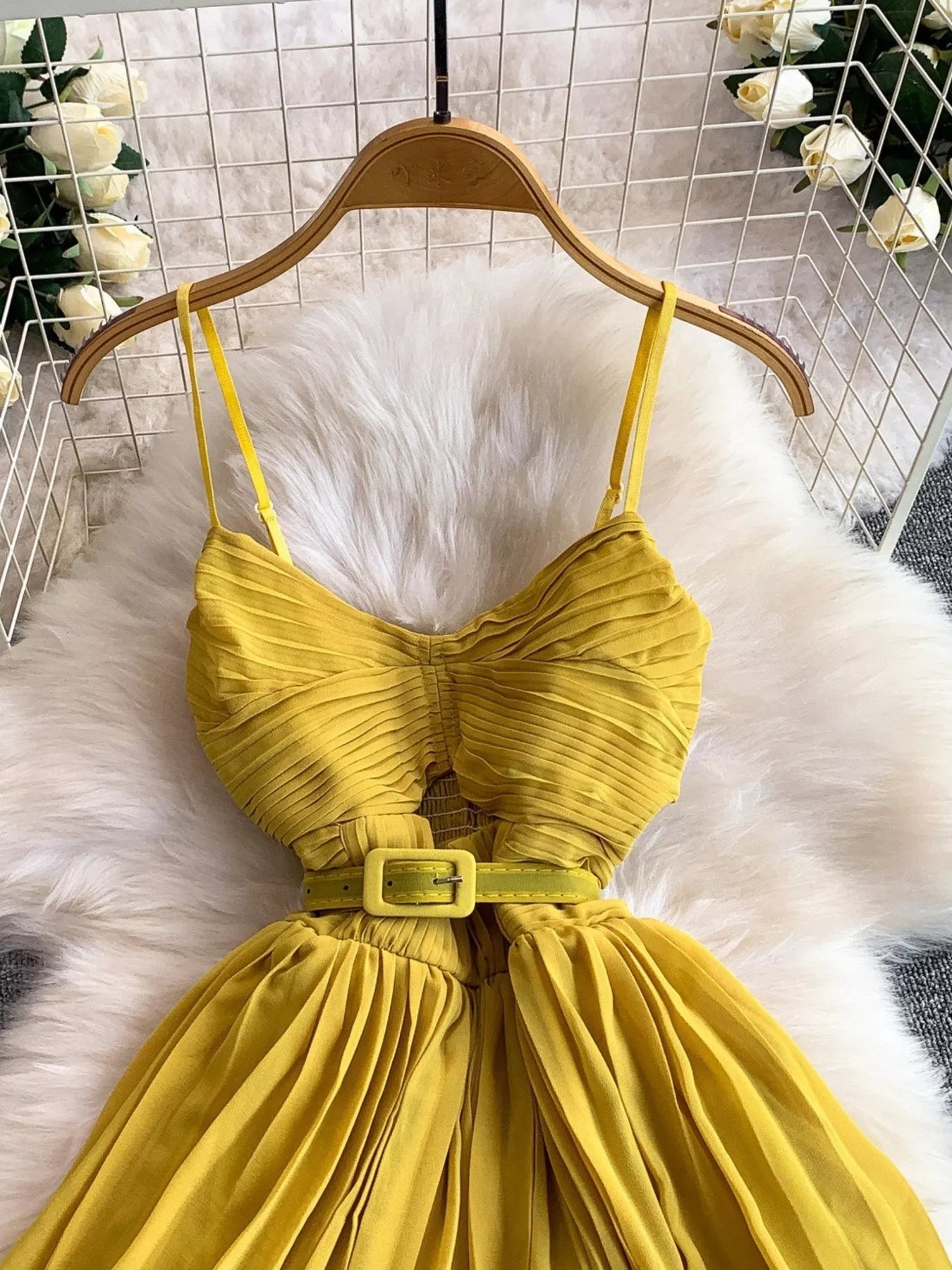 Pleated Layered Spaghetti Strap Midi Dress