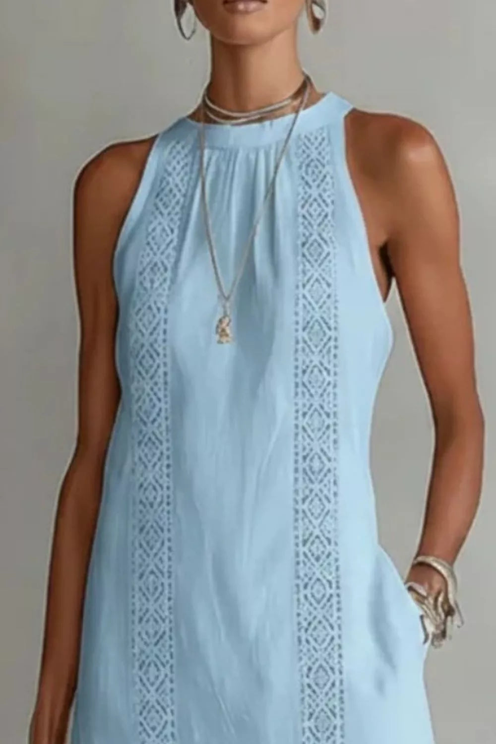 Sleeveless Side Slit Dress with Pockets