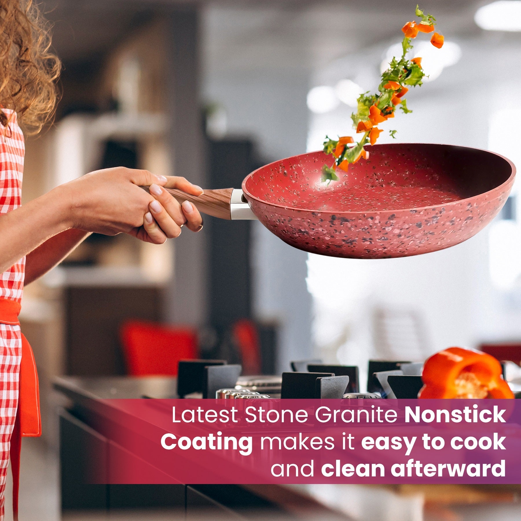 CasaFoyer 10-Inch Frying Pan with Deluxe Copper Granite Stone Non-stick Coating- With Lid