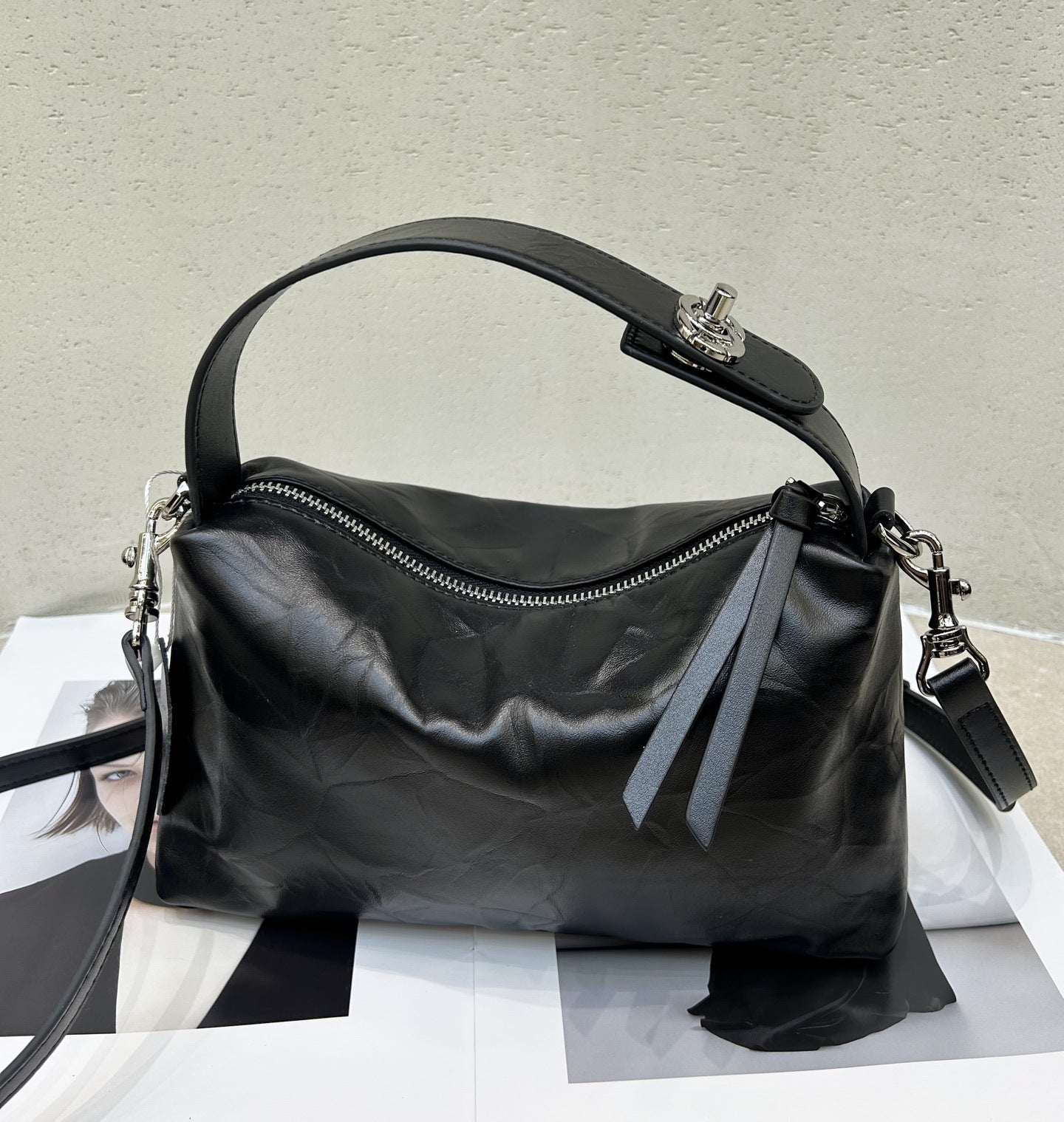 Top-grain Cowhide Hand-grain Tote Bag, High-end Versatile Small-batch Cross-border Genuine Leather Women's Bag