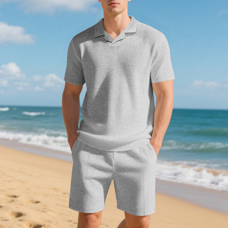 Loose men's polo shirt short sleeved shorts set for men