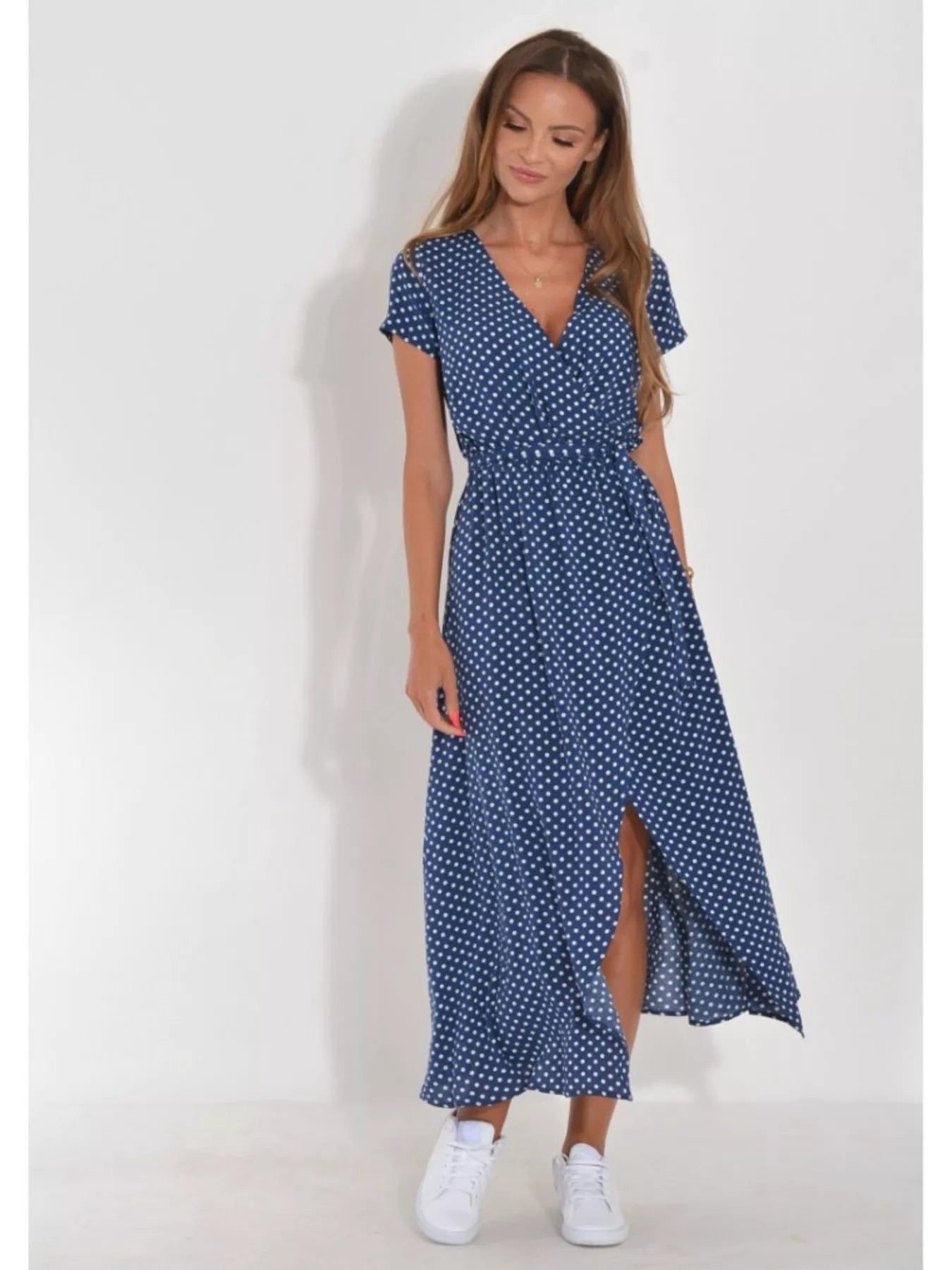 Surplice Short Sleeve Midi Dress