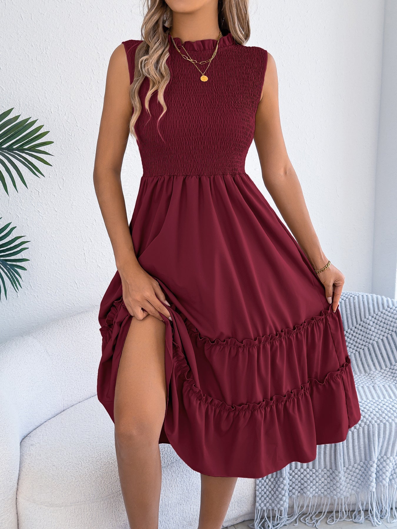 Smocked Sleeveless Tiered Dress
