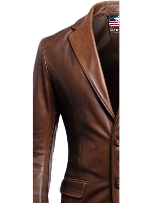 Men Stylish Distressed Brown Leather Blazer – Men Leather Blazer