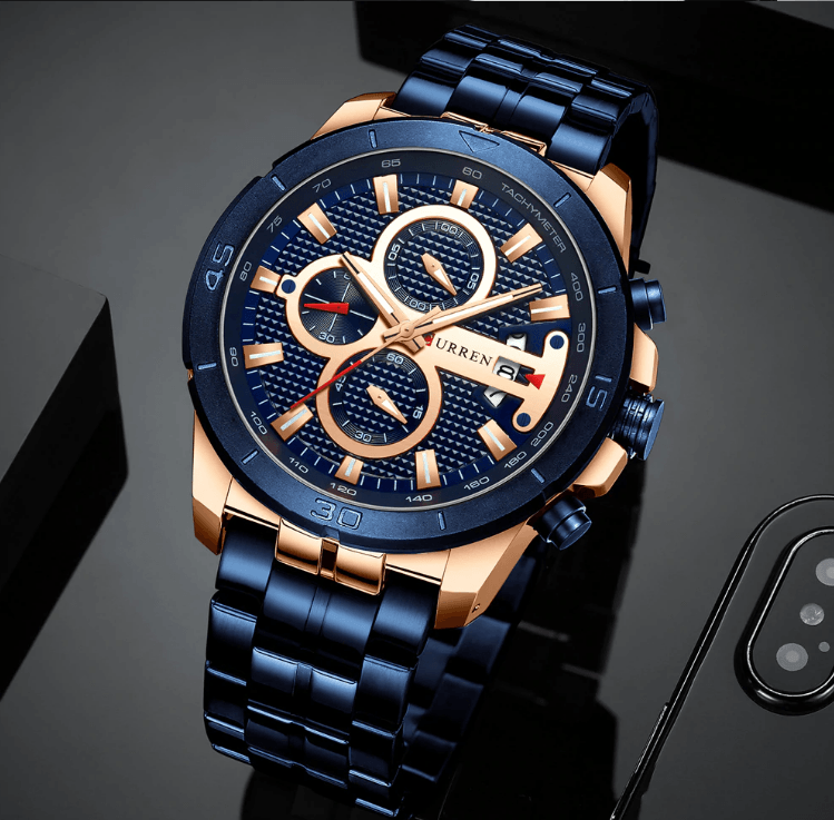 Men's Waterproof Watch With Chronometers Day View And Fluorescent Hands Unique Luxury Design Perfect Gift