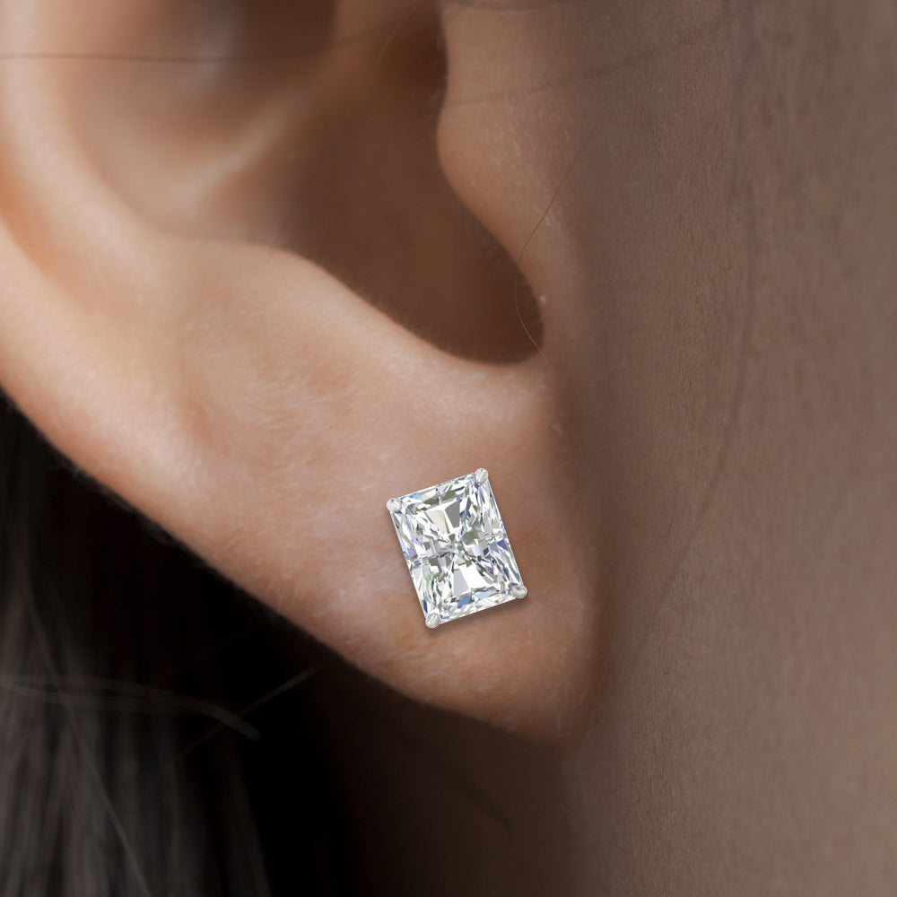 IGI Certified Basket Stud Earrings Set With Radiant Cut Diamonds