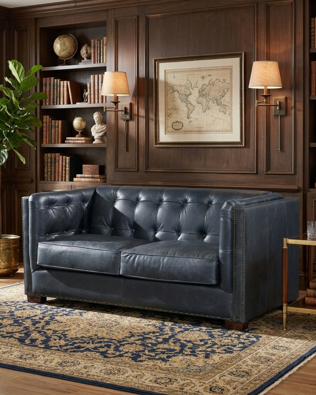 Tuxedo Leather Love Seat - Slate