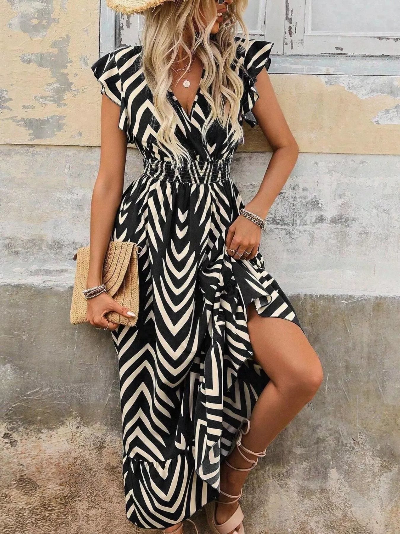 Ruffled Cap Sleeve Midi Dress