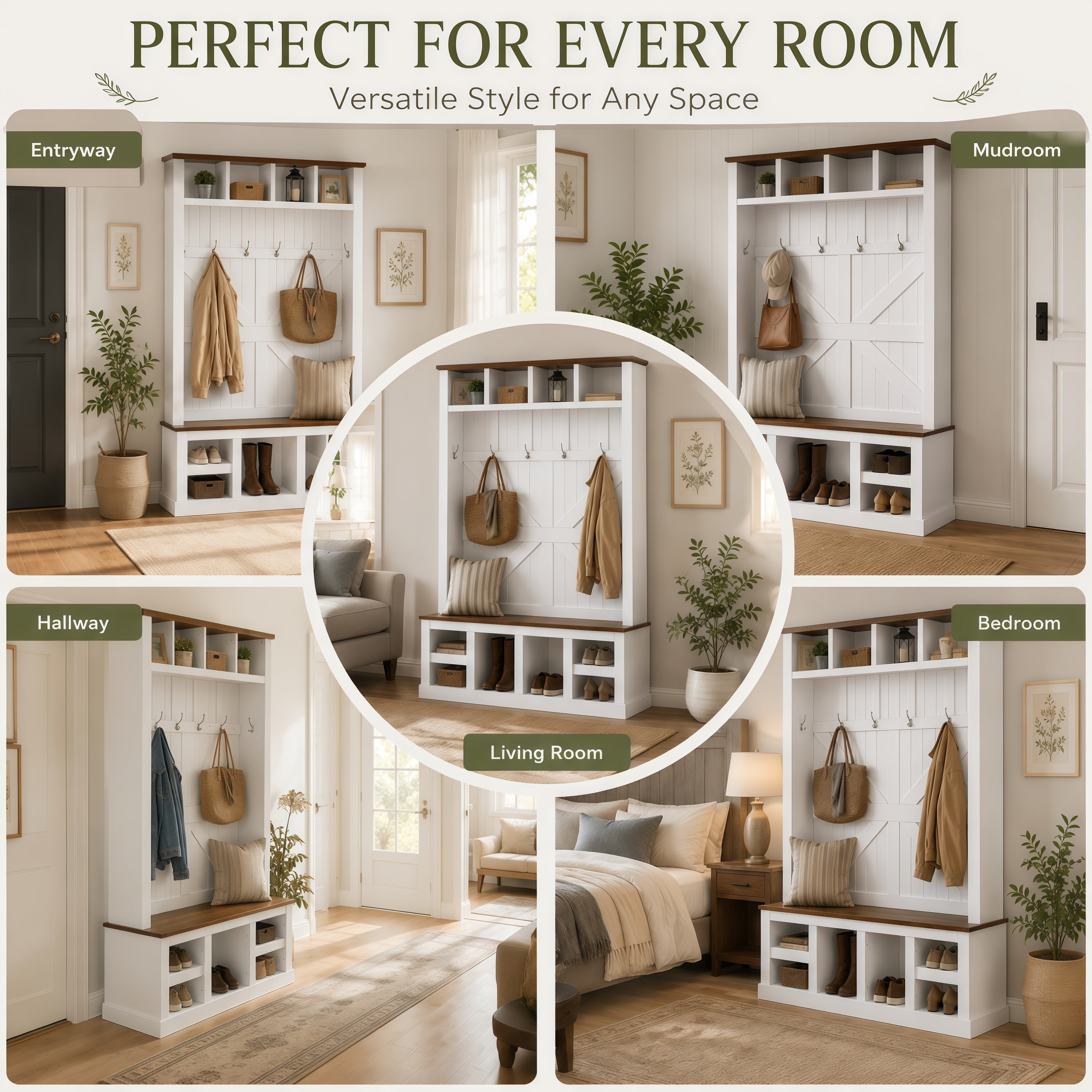Farmhouse Hall Tree with Bench and Shoe Storage