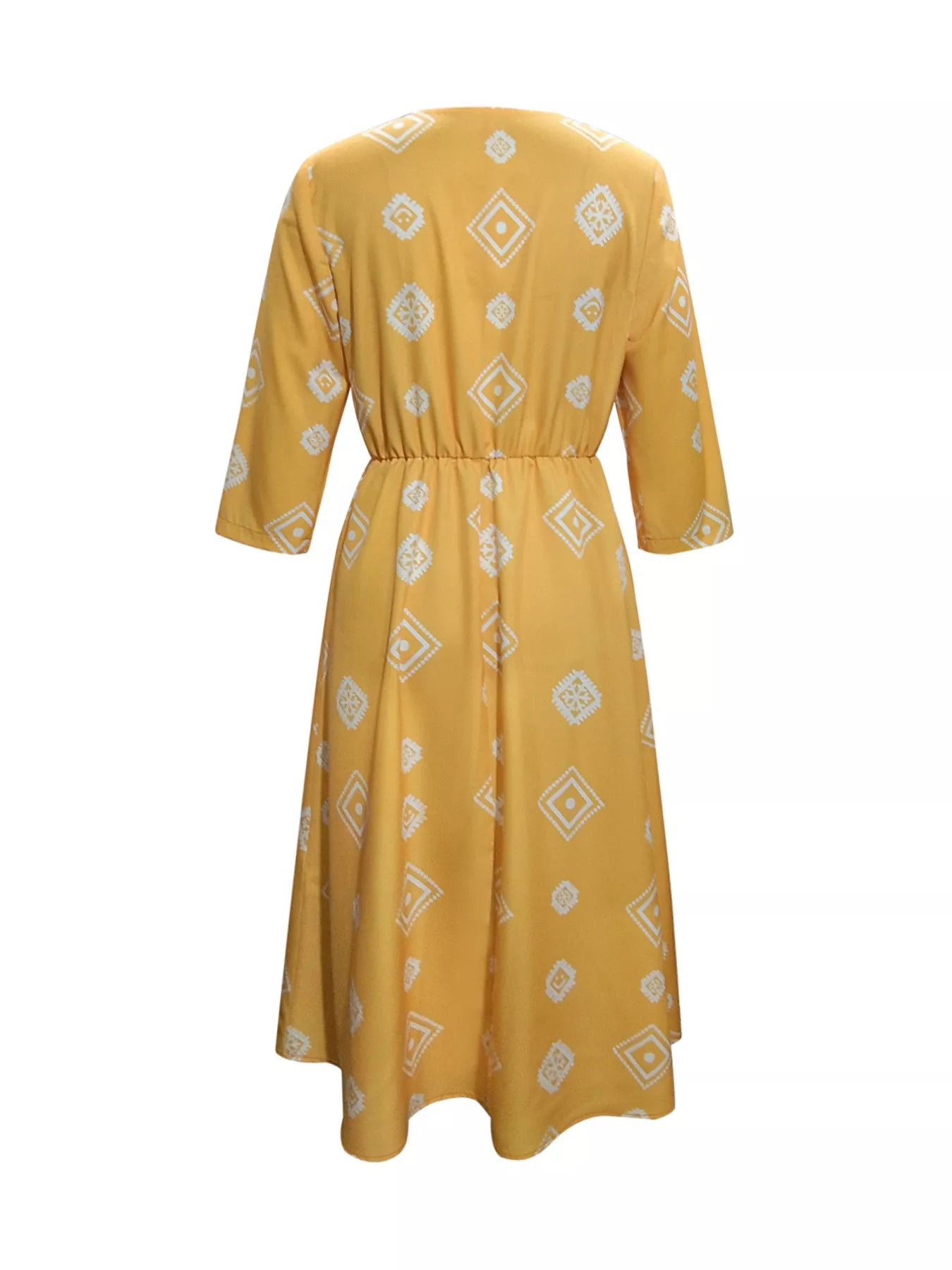 Notched 3/4 Sleeve Midi Dress