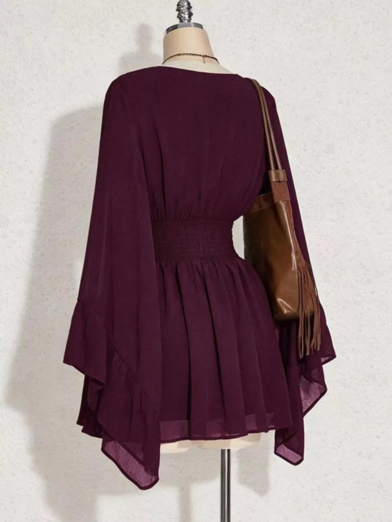 V-Neck Flowy Long Sleeve Mini Dress