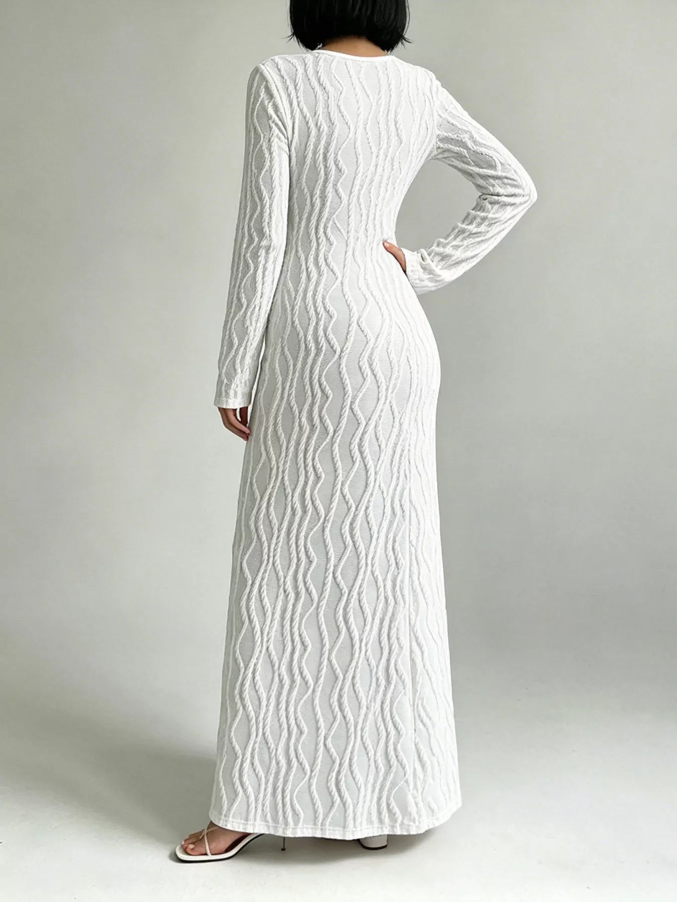 Textured Cut-Out Long Sleeve Maxi Dress