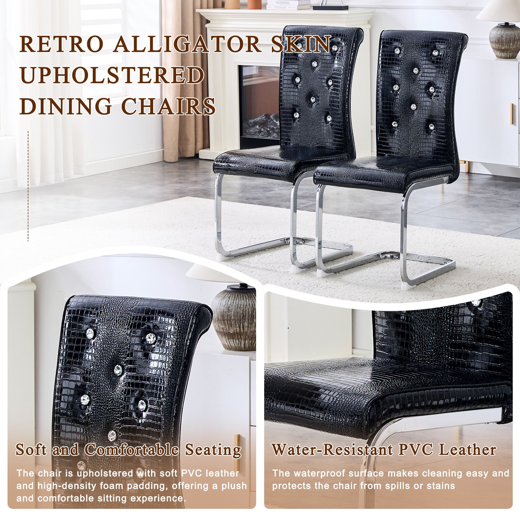 Set of 4 Retro Alligator Skin Upholstered Dining Chairs