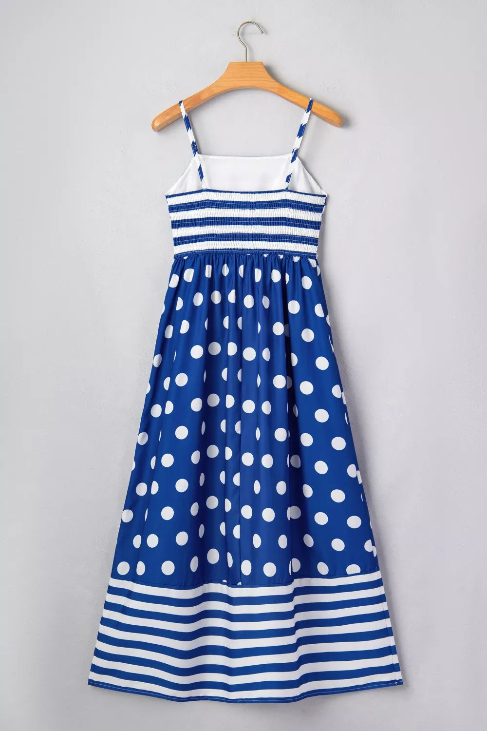 Striped Polka Dot Patchwork High Waist Spaghetti Straps Maxi Dress