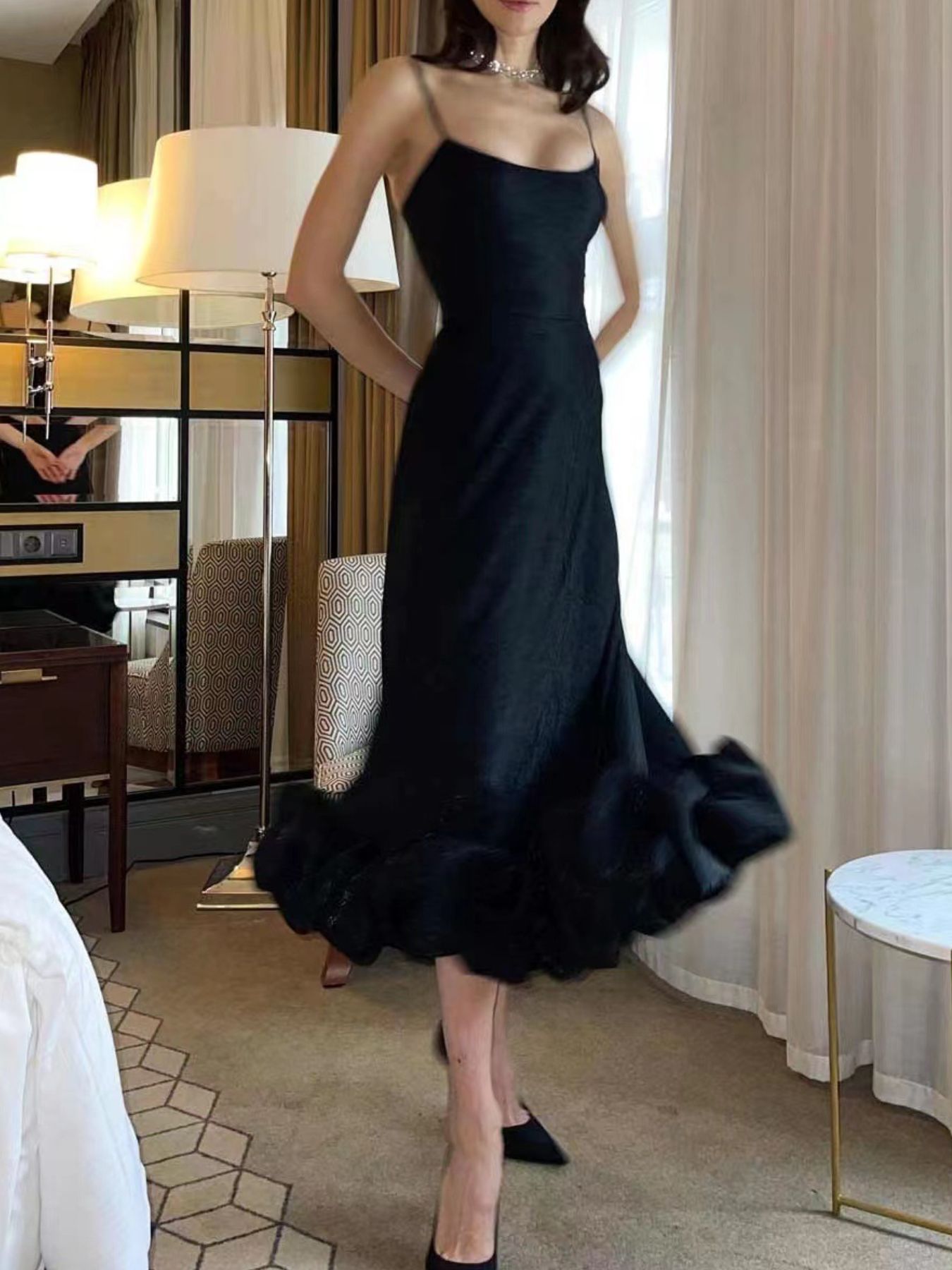 Ruffle Hem Scoop Neck Midi Dress