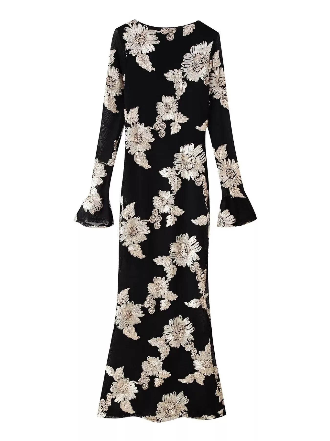 Floral Flounce Sleeve Round Neck Dress