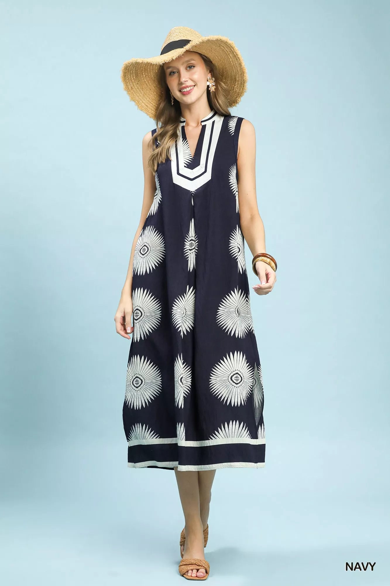 Umgee Sleeveless Geometric Midi Dress