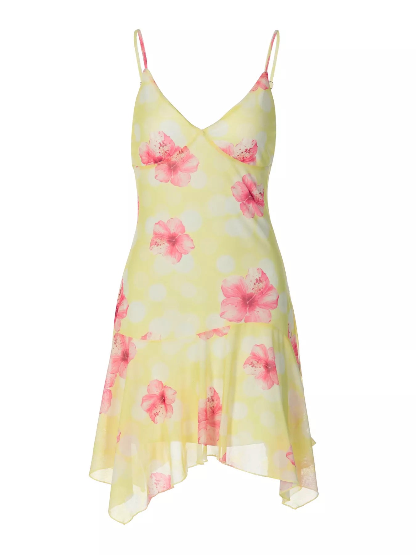Sheer Floral Print Sleeveless Asymmetrical Mini Dress