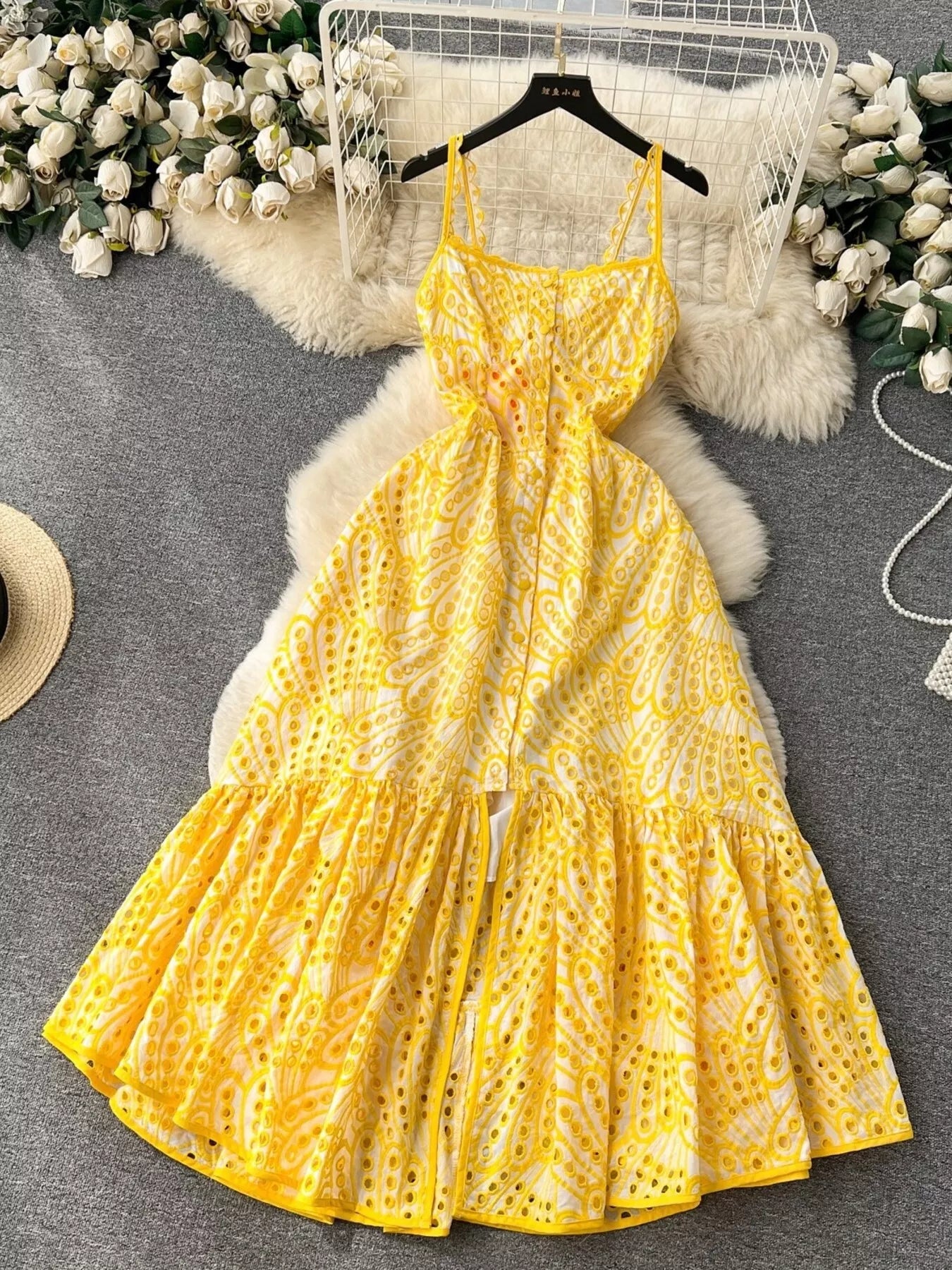 Eyelet Embroidered Tiered Cami Dress