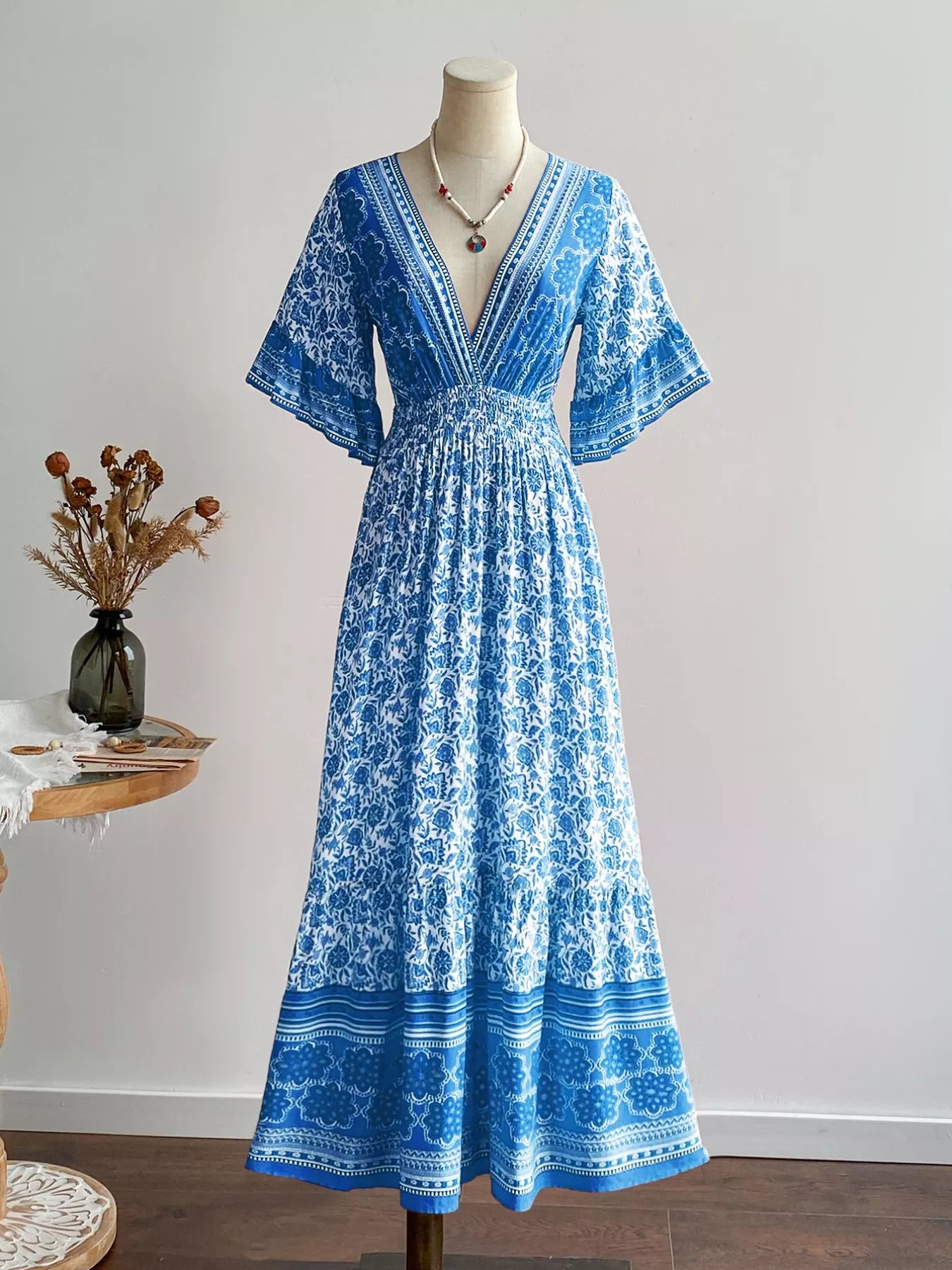 Floral Print Flounce Sleeve Dress